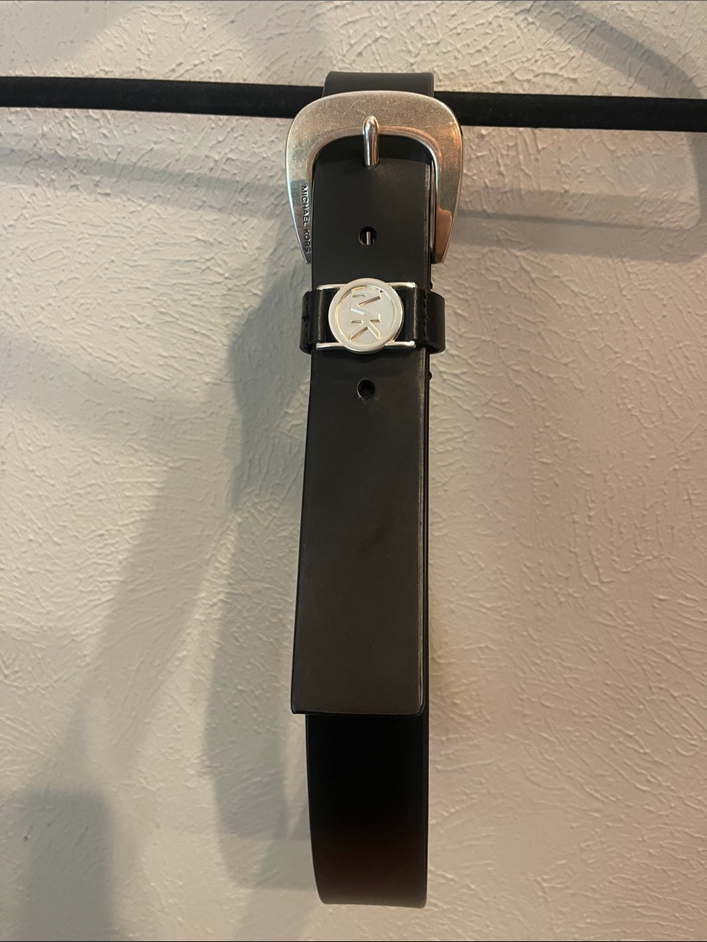Michael Kors Black Leather Belt with Silver MK Accent